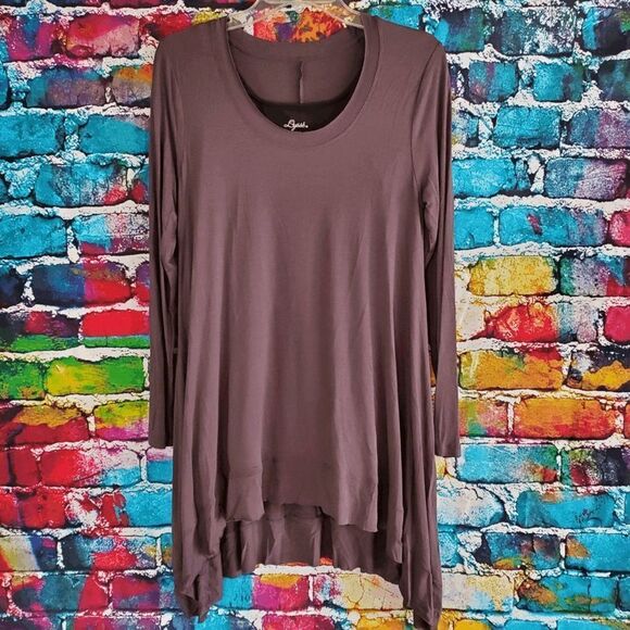 Lysse Long Sleeve Drape Gray Top High-Low Inner Control Tank Style #1140 Size Sm - Picture 1 of 4